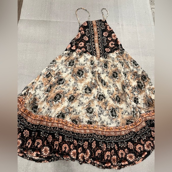 [S]Free People Casablanca White Pink Black Floral Print Tassel Tie Slip Dress - Picture 5 of 11